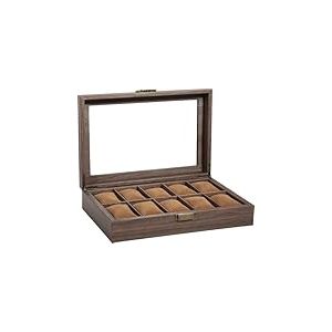 Uten Bo&icirc;te &agrave; Montres avec 10 Compartiments, Vitrine de Montres, Bo&icirc;te de Rangement pour Montres avec Coussin Amovible, Grain de Bois