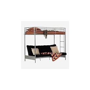 Meuble Cosy Lit Mezzanine 90x190cm avec Banquette Convertible et Futon Portable, Sommier &agrave; Lattes en m&eacute;tal, Style Industriel, pour Enfant Chambre &agrave; Coucher Maison, Gris