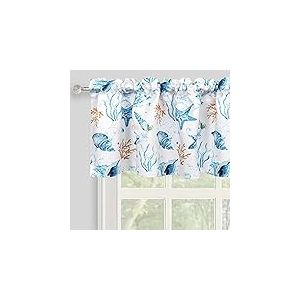 Inselnwald Cantonni&egrave;re c&ocirc;ti&egrave;re, &eacute;toile de mer, conque, Corail, oc&eacute;an, cr&eacute;ature Nautique pour Cuisine, Chambre &agrave; Coucher, Passe-Tringle, 132,1 x 45,7 cm, Bleu