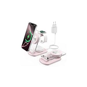 Station de Charge sans Fil magnétique 3 en 1 pour appareils Apple, Chargeur Rapide et Pliable pour Voyage, avec lumière Nocturne pour iPhone 16, 15, 14, Apple Watch/AirPods Pro, PK