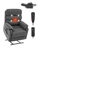 VEVOR Fauteuil inclinable électrique, fauteuil releveur avec chaleur et massage pour personnes âgées, fauteuil relax à double moteur avec 2 cordes anti-chute, réglage de position infini, gris foncé, M