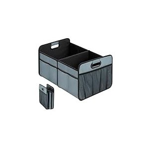 Simple Deluxe Organiseur de coffre de voiture pliable à 2 compartiments de 50 L avec 5 poches, polyester Oxford 600D imperméable et fond antidérapant, poignée renforcée, gris-vert