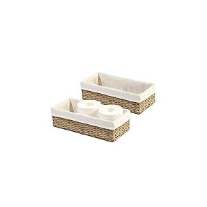 HOSROOME Lot de 2 paniers de salle de bain en osier pour organiser le papier toilette, panier de rangement décoratif pour placard, chambre, salle de bain, entrée, bureau (beige)