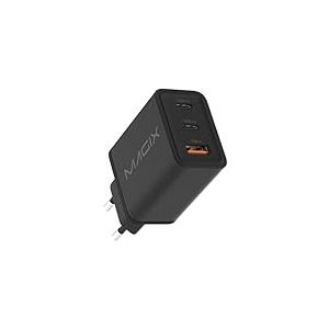 Magix Chargeur 3 Ports 65W, GaN PD Power Delivery, 2X USB-C et 1x USB-A, pour MacBook Pro, Dell XPS, iPhone s&eacute;rie 15/14/13/12 etc, iPad et Autres (EUR Plug)