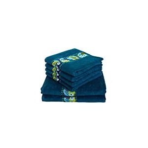 Dyckhoff Owls Modern Terry Lot de 6 Serviettes en Coton éponge Bleu Sarcelle 36 x 26 x 20 cm
