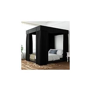 Hvqic Rideaux &agrave; baldaquin Noir &ndash; Rideaux de lit &agrave; 4 poteaux d'angle pour tr&egrave;s Grand lit &ndash; Rideaux r&eacute;sistants &agrave; la lumi&egrave;re pour Adultes et Filles &ndash; D&eacute;coration de Chambre (tr&egrave;s Grand lit, Noir)