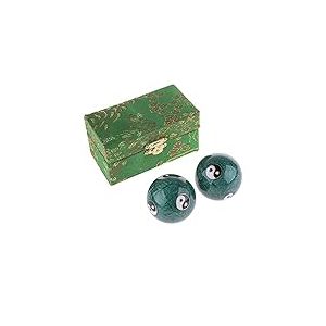 lachineuse - Coffret Boules Qi Gong Yin Yang - Boules Chinoises Anti Stress en Émail ⌀ 45 mm - Boules de Santé - Coffret Cadeau Relaxation Zen - Objet Asiatique Japon Chine Feng Shui - Coloris Vert