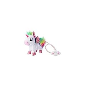 PetZoo Rainbow Unicorn Jouet pour Animal de Compagnie, avec contrôle par câble LED Arc-en-Ciel, Sons, Tourne, Bouge la tête et la Queue 24 cm, à partir de 3 Ans