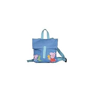 PEPPA PIG PETIT JOUR - Sac À Dos Mini-Coursier Pour Enfant +24 Mois - Coton - Ouverture Large - Bretelles Réglables - Étiquette Prénom Bleu - 30cm x 28cm - 8,4 L