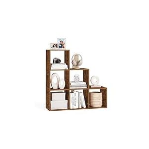 VASAGLE LBC63BX Étagère en escalier, étagère à 6 Cubes, étagère de Style échelle, étagère autoportante, séparateur de pièce, pour Bureau, Salon, Chambre à Coucher, Style Vintage, Marron foncé