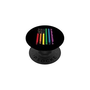 Vintage LGBT Gay Pride Month American Flag Rainbow PopSockets PopGrip Adhésif