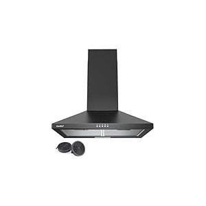 COMFEE' CHT 3.6A17B Hotte aspirante murale 60 cm avec flux d'air 320 m&sup3;/h, acier inoxydable, 5 couches, filtre &agrave; graisse lavable, filtre &agrave; charbon actif, 3 niveaux, chemin&eacute;e r&eacute;glable, 1 lumi&egrave;re LED noire