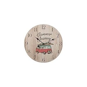 DRW Horloge Murale Ronde en Bois avec Van Multicolore 60 x 1 cm