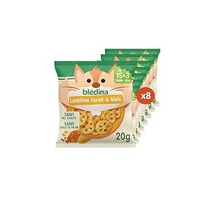 BL&Eacute;DINA - Crousti &agrave; D&eacute;vorer - Ma&iuml;s et lentilles Corail - Sans Gluten et Sans Sel Ajout&eacute; - d&egrave;s 15 Mois - 8 x 20 g
