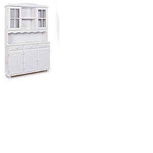 Inter Link – Vaisselier en pin massif – Bahut – Buffet haut - Vaisselier avec vitrines – Grande capacité de rangements – Rustique - 3 portes – Siena – Vernis blanc