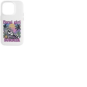 Feral Girl Summer Raton Laveur Plage Vacances Coucher de Soleil Coque pour iPhone 14 Pro