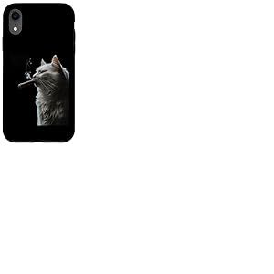 Chat sibérien fume un cigare drôle fumeur de cigare et amoureux des chats Coque pour iPhone XR