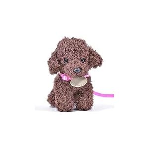 K&ouml;gler 94814 - Peluche Caniche Paloma avec Laisse Marron fonc&eacute;, Environ 21 cm, Chien en Peluche Doux pour Les Enfants, pour Jouer, Collectionner et Offrir