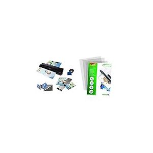 Olympia 4 en 1 Set, Plastifieuse pour format max. DIN A 4 (230 mm), Chaud Froid, Noir & Fellowes 5351111 Pochettes de plastification brillantes Impress 100 microns A4 - Pack de 100 Transparent