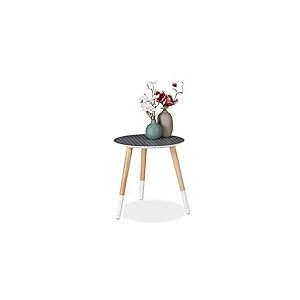 Relaxdays 10025155 Table d’appoint Ronde, Motif décoratif, en Bois, Basse, Trois Pieds,HxD 40,5X 40 cm, Blanche,Naturelle, MDF, Noir-Blanc, 5 x 40 x 40 cm