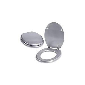 MSV, Abattant wc MDFMod&egrave;le CLEO, Fabriqu&eacute; en MDF, robuste et durable, charni&egrave;res inox, Avec tampons amortisseur, Finition brillante, Convient parfaitement &agrave; un abattant wc taille standard Argent