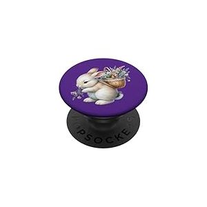 Cottagecore Breloque aquarelle Lapin avec panier de fleurs PopSockets PopGrip Adhésif