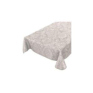 Nappe en Toile cir&eacute;e Lavable pour Le Jardin, de Forme Ronde, Ovale ou rectangulaire, pour l'int&eacute;rieur et l'ext&eacute;rieur, Motif Baroque vrill&eacute;, Beige-Gris Clair, 180 x 140 cm, avec Ourlet, Bordure