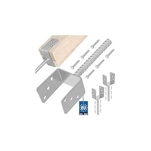 KOTARBAU&reg; 2 x Support De Poteau en U De 101 Mm Galvanis&eacute; pour Ancrage en B&eacute;ton | Support Poteau &Agrave; Enfoncer | Support Poteau Bois | Pied Poteau | Fixation Poteau Bois | Pied De Poteau &Agrave; Sceller