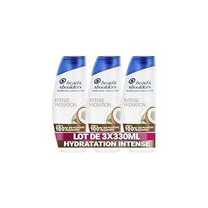 Head & Shoulders Intense Hydration Shampoing Antipelliculaire 3x330ml à l'Huile de Coco; Usage Quotidien; Jusqu'à 100% des Pellicules Éliminées, Cliniquement Prouvé; Tous Types de Cheveux