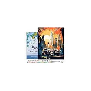 Figured'Art Peinture par Num&eacute;ro Adulte avec Cadre Voiture Art D&eacute;co &agrave; New York - Activit&eacute; Manuelle Kit de Loisir Cr&eacute;atif DIY Num&eacute;ro d'Art Complet - 40x50cm toile tendue sur ch&acirc;ssis
