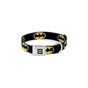 Buckle Down Boucle de Ceinture de s&eacute;curit&eacute; pour Chien &ndash; Bouclier Batman Noir/Jaune &ndash; 2,5 cm de Large &ndash; Convient pour Tour de Cou de 38,1 &agrave; 66 cm &ndash; Taille L