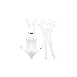 Geyoga Costume de Lapin Bodysuit Lingerie et Queues Femmes Kit de Tenue de Lapin pour Halloween No&euml;l Costume de F&ecirc;te de Cosplay (M, Blanc)