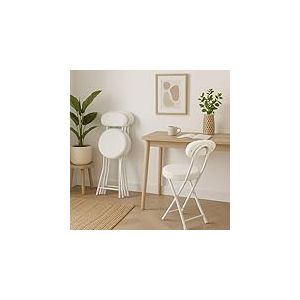 Meuble Cosy Lot de 4 Chaises Pliante Tabourets Pliable Coussin Rond en Fourrure avec Dossier et Repose-Pieds, Si&egrave;ge de 49 cm de Haut, Style Scandinave, Blanc