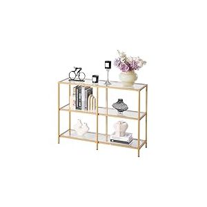 VEVOR Table Console en Verre 3 Niveaux, Table d'Appoint Rectangulaire Moderne, Bout de Canap&eacute; avec Plateau en Verre Tremp&eacute;, Pieds en Fer et Dispositif Anti-basculement, Entr&eacute;e Salon Couloir, Dor&eacute;e