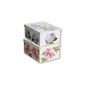 Kanguru Collection Lot de 2 boîtes en Carton Pivoines Ortensias, Multicolore, 50 x 39 x 24 cm