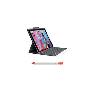Logitech Slim Folio - &Eacute;tui Clavier pour iPad (7e, 8e et 9e g&eacute;n&eacute;rations) - Crayon pour Tous Les iPad (Versions 2018 et ult&eacute;rieures) - FRA AZERTY