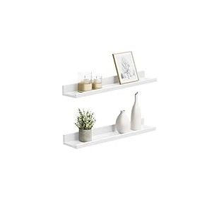 SONGMICS Étagère Murale Suspendue, Lot de 2, Décoration Salon, Longueur 60 cm, Tablette Flottante, pour Cadres Photo, Salon, Bureau, Salle de Bain, Cuisine, Blanc LWS60WT
