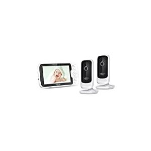 Hubble Connected Nursery View Premium Twin Babyphone 2 Caméras avec écran 5 pouces, vision nocturne infrarouge, écran divisé, zoom numérique et capteur de température ambiante