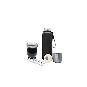 NERTHUS FIH 1595 Kit mat avec verre &agrave; double paroi en acier inoxydable de 250 ml + deux ampoules pipes pour mat avec brosse nettoyante + thermos en acier inoxydable 750 ml