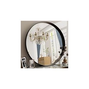 Easly Miroir de Salle de Bain Rond de 61 cm, Miroir Circulaire Mural avec Cadre en métal, Miroir Moderne adapté pour Salle de Bain, Coiffeuse, entrée, Salon, décoration Murale, Noir