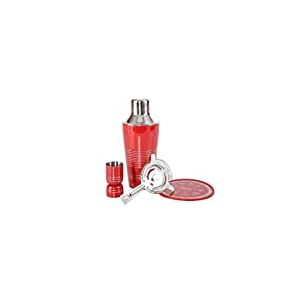 DONREGALOWEB Set de Cocktail en Acier Inoxydable Couleur m&eacute;tal et Rouge Composite, Recette, passoire et Verre doseur, Shaker 750 ML