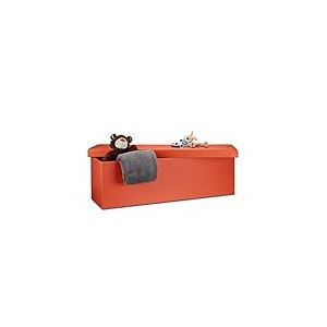 Relaxdays Tabouret pliant en similicuir pouf de rangement pliable repose-pieds de stockage rectangle 38 x 114 x 38 cm, Imitation Cuir, Orange, 114x38x38 cm