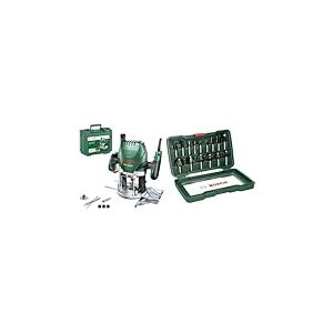 Bosch Home and Garden Défonceuse Bosch - POF 1400 ACE (Livrée avec set d'accessoires, régulation électronique constante) & Coffret Bosch de 15 fraises au carbure (Queue Ø 8 mm)