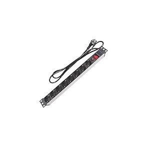 Perel Multiprise Rack 19" 8 Prises, rackable 19 Pouces, Bloc multiprise PDU avec Interrupteur, 8 Prises électrique Schuko Type F Mise à la Terre, câble de 2.15 m, 3G1.5, Usage intérieur, Noir