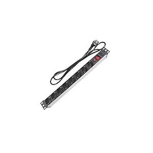 Perel Bloc multiprise PDU avec Interrupteur, Protection Contre Les surcharges, 8 Prises schuko (Type F), 2.15 m, 3G1.5, Usage intérieur, Noir/Rouge