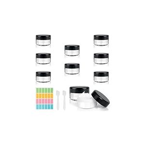 AiQInu 8 Pièces Contenant Voyage 30ml, Petit Pots Vide Cosmétiques Transparent, Pot Plastique avec 2 Spatule et 24 Étiquette, Pots Cosmétiques Vide