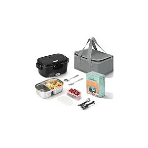 VINATO Lunch Box Chauffante &Eacute;lectrique 1.5L, Gamelle Chauffante 60W, Bo&icirc;te A Lunch Chauffante,Boite Chauffante Repas Pour Voiture,Camion,Bureau, Avec Fourchette/Cuill&egrave;re Et Sac De Isotherme