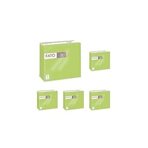 Fato, serviettes en papier jetables, douceur et moelleux, paquet de 40 serviettes, format 38x38 pli&eacute;es en 4, 2 plis, couleur vert pomme, 100% pur papier cellulosique, FSC Certified (Lot de 5)