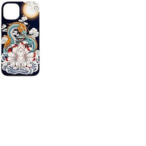Pagode du Dragon Renard Kitsune &agrave; Neuf queues Japonaise Coque pour iPhone 13