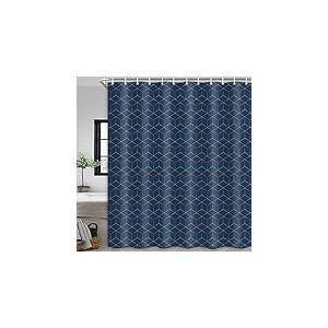 Rideau de douche bleu marine de qualit&eacute; h&ocirc;teli&egrave;re - Motif g&eacute;om&eacute;trique bleu et dor&eacute; - Ensemble de rideaux de douche moderne boh&egrave;me chic - Accessoires de salle de bain - 175 x 178 cm